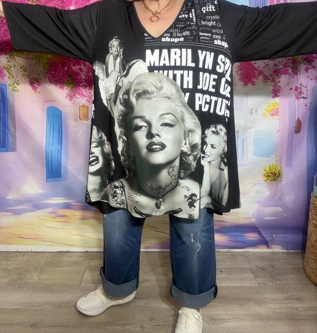 Tunique oversize longue noire ou robe courte Marylin Monroe rétro chic du 42 au 56
