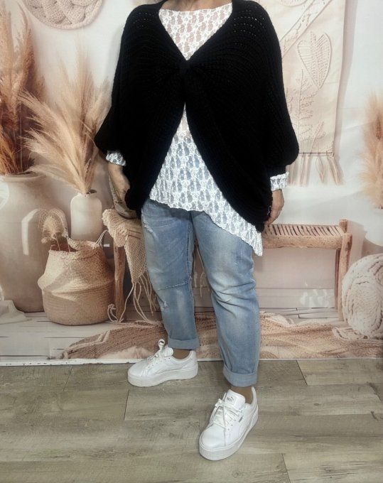 Pull ample façon Papillon manches chauve-souris noir douceur +++ du 42 au 58/60