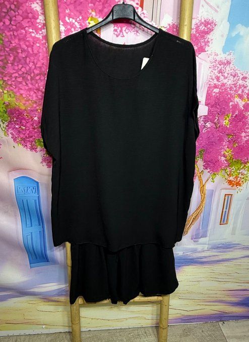 Ensemble noir Tunique ample + short cuisses larges taille élastiquée confort +++ du 40 au 50