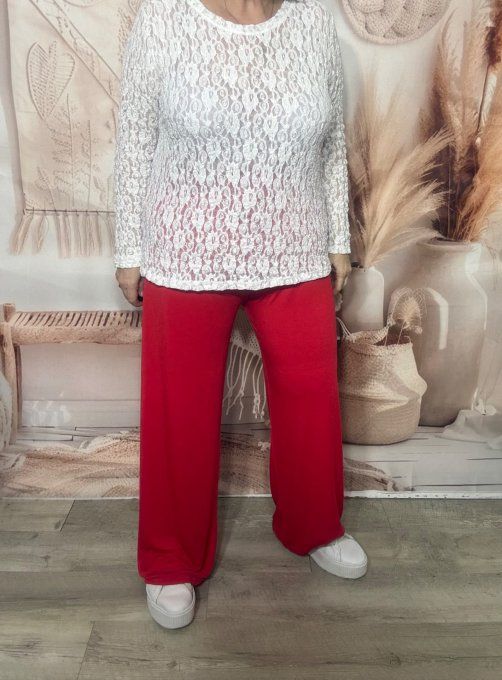 pantalon Palazzo rouge fluide taille élastiquée confort +++ du 40 au 50 
