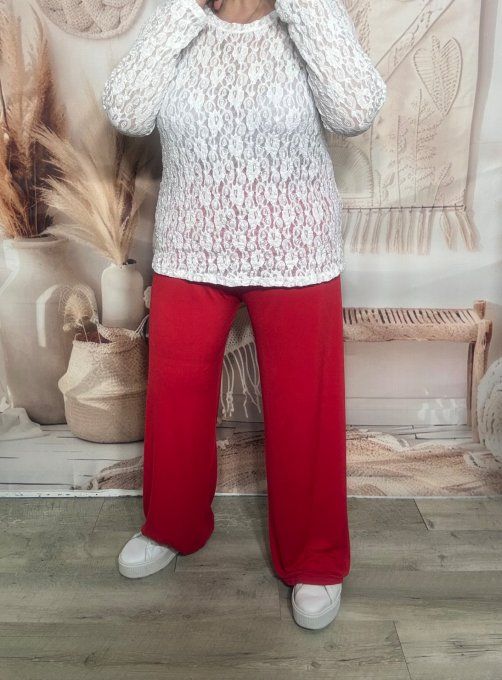 pantalon Palazzo rouge fluide taille élastiquée confort +++ du 40 au 50 