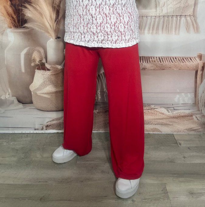 pantalon Palazzo rouge fluide taille élastiquée confort +++ du 40 au 50 