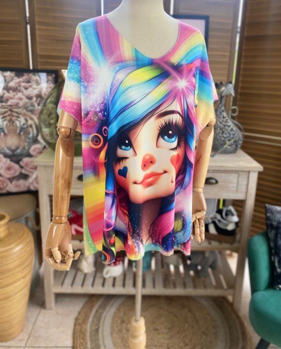 Top fin ample multicolore La Fillette Arc-en-Ciel du 40 au 52
