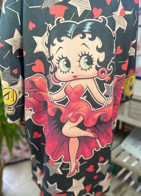 Veste longue suédine noire Betty. Boop. étoiles rouges du 36 au 46 et même + 