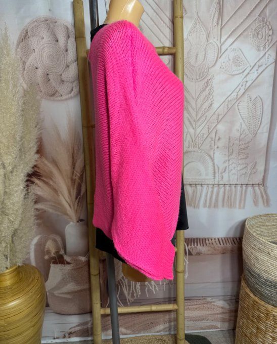 Pull court croisé rose vif douceur +++ (du 40 au 52) ou en version "chauffe-épaule" jusqu'au 58/60