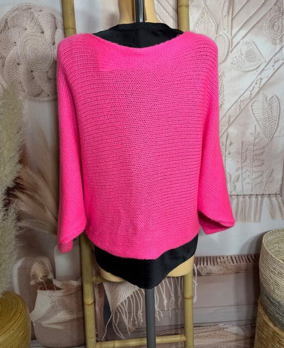 Pull court croisé rose vif douceur +++ (du 40 au 52) ou en version "chauffe-épaule" jusqu'au 58/60