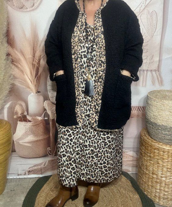 Robe longue oversize Léopard caramel beige noir du 42 au 52  
