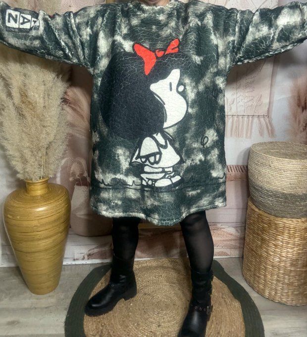 Robe courte ou Sweat long polaire duveteuse noir grisé Mafalda du 40 au 50/52