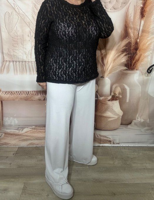 pantalon Palazzo blanc fluide taille élastiquée confort +++ du 40 au 50 