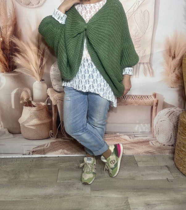 Pull ample façon Papillon manches chauve-souris kaki douceur +++ du 42 au 58/60