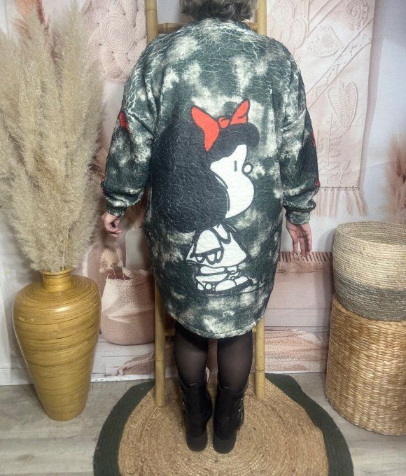 Robe courte ou Sweat long polaire duveteuse noir grisé Mafalda du 40 au 50/52