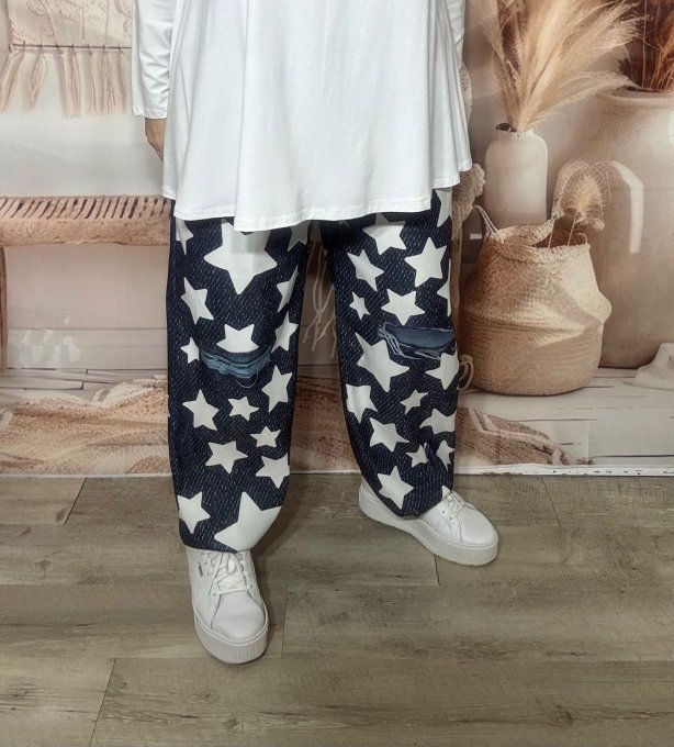 Panta-jogg effet jeans brut délavé Etoiles blanches stretch ++++ du 40 au 52/54