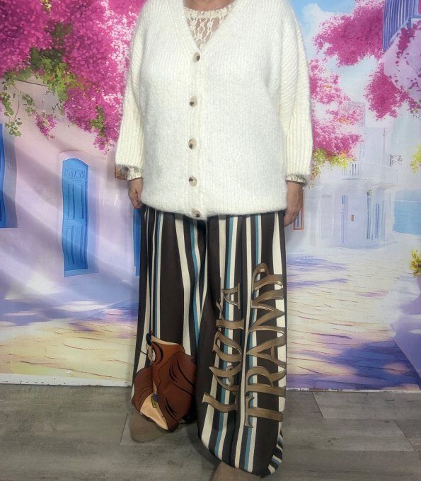 Pantalon "Aladin" cuisses larges bouffantes rayé choco crème La Belle et le Clochard du 42 au 54/56 
