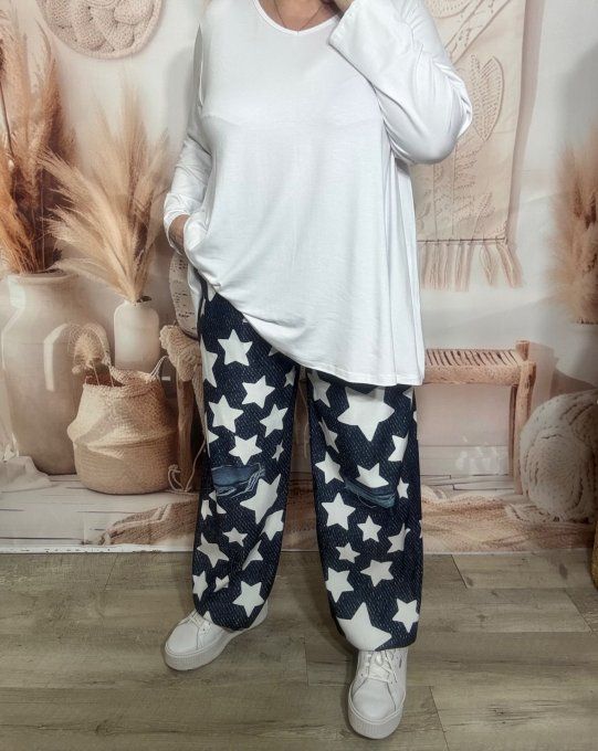 Panta-jogg effet jeans brut délavé Etoiles blanches stretch ++++ du 40 au 52/54