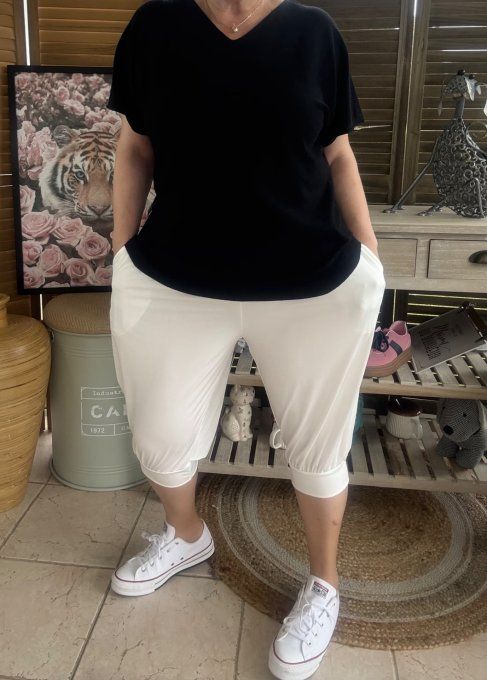 Pantalon corsaire / pirate blanc stretch ++++ du 38 au 48