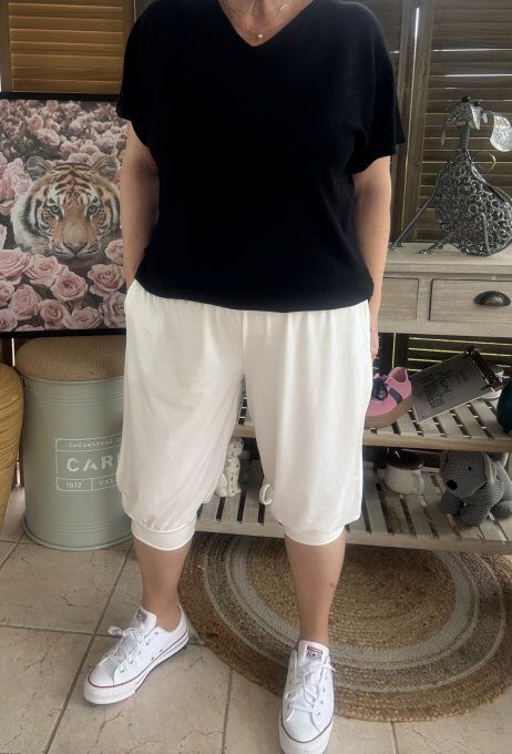 Pantalon corsaire / pirate blanc stretch ++++ du 38 au 48