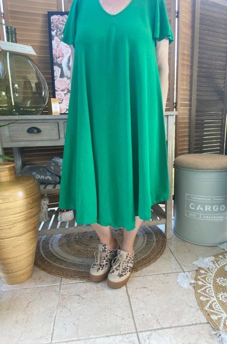 Robe trapèze asymétrique vert Gucci manches courtes volantées du 40 au 52/54
