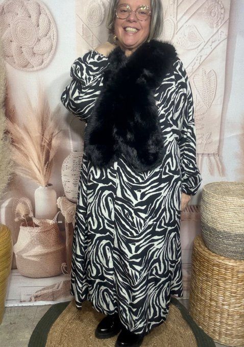 Robe longue oversize zébrée noire et blanche du 42 au 52
