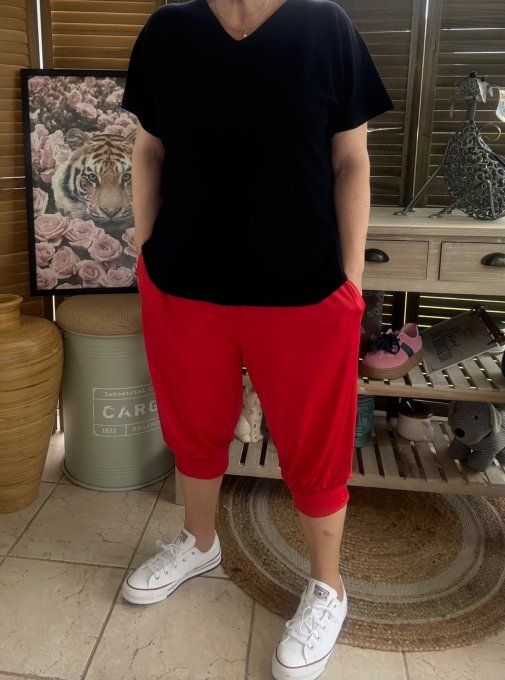 Pantalon corsaire / pirate rouge stretch ++++ du 38 au 48