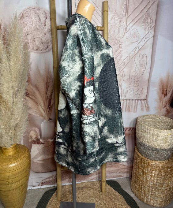 Robe courte ou Sweat long polaire duveteuse noir grisé Mafalda du 40 au 50/52