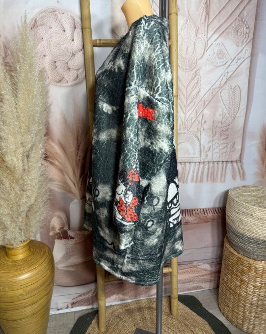 Robe courte ou Sweat long polaire duveteuse noir grisé Mafalda du 40 au 50/52