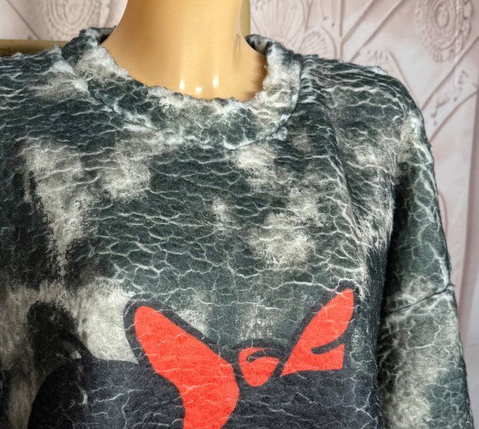 Robe courte ou Sweat long polaire duveteuse noir grisé Mafalda du 40 au 50/52