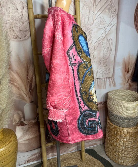 Robe courte ou Sweat long polaire duveteuse rose Little Pretty Rabbit du 40 au 50/52