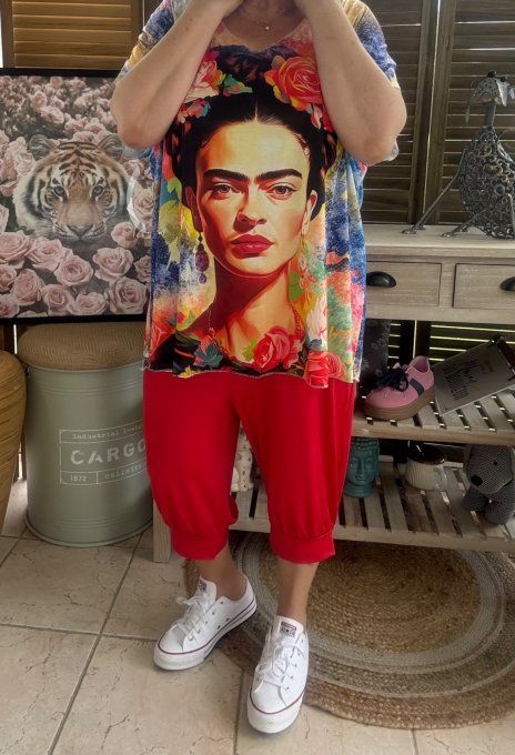 Top fin ample multicolore Frida Kahlo aux Fleurs du 40 au 52
