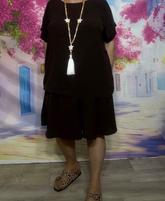 Ensemble Chocolat Tunique ample + short cuisses larges taille élastiquée confort +++ du 40 au 50