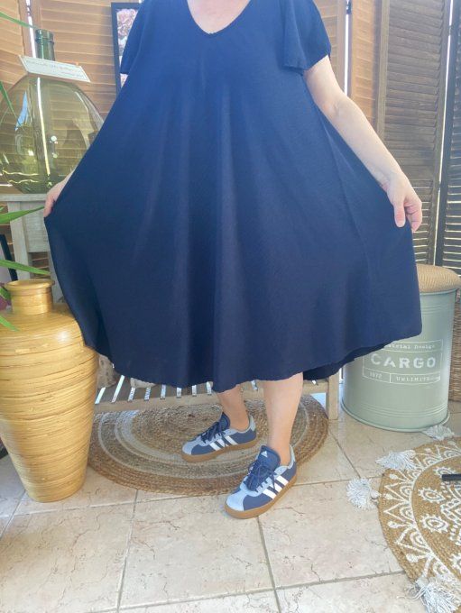 Robe longue noire drapéee cache-coeur pastilles argentées Fêtes du 42 au 50 