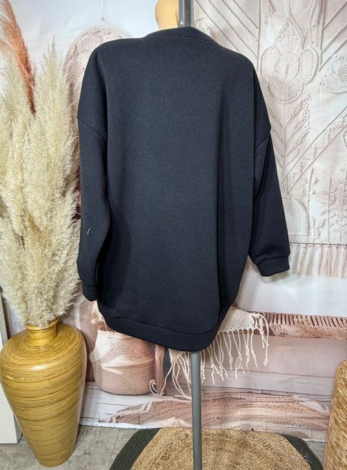 Sweat ample noir molletonné L'adorable Fillette hivernale du 40 au 52  