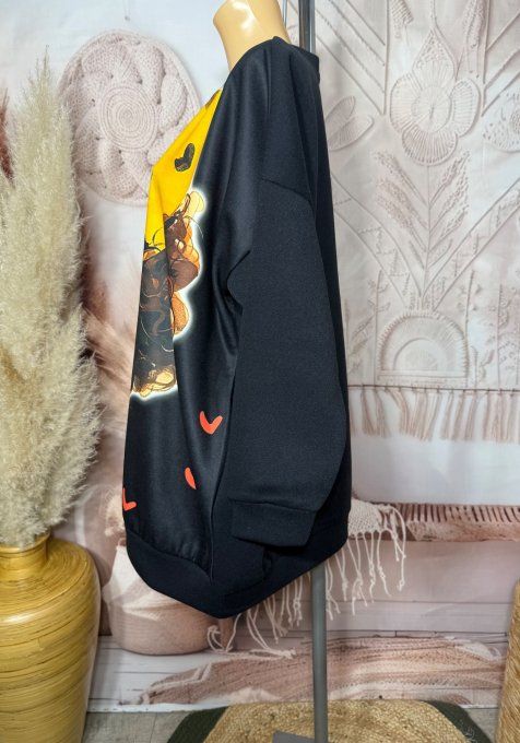 Sweat ample noir molletonné L'adorable Fillette hivernale du 40 au 52  