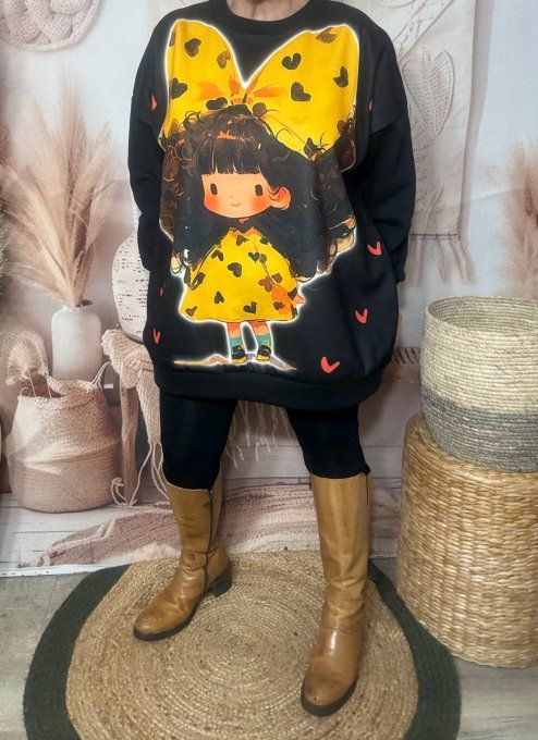 Sweat ample noir molletonné L'adorable Fillette hivernale du 40 au 52  