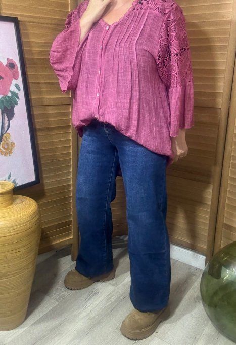 Jeans Straight Legs Brut coupe droite boutons bijoux stretch ++ (42/46 ou 44/48)