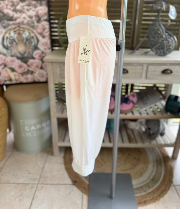 Pantalon corsaire / pirate blanc stretch ++++ du 38 au 48