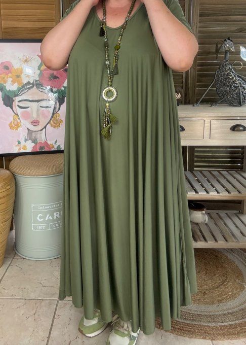 Sautoir camaïeu de verts & kaki perles verre pendentif rond qualité +++