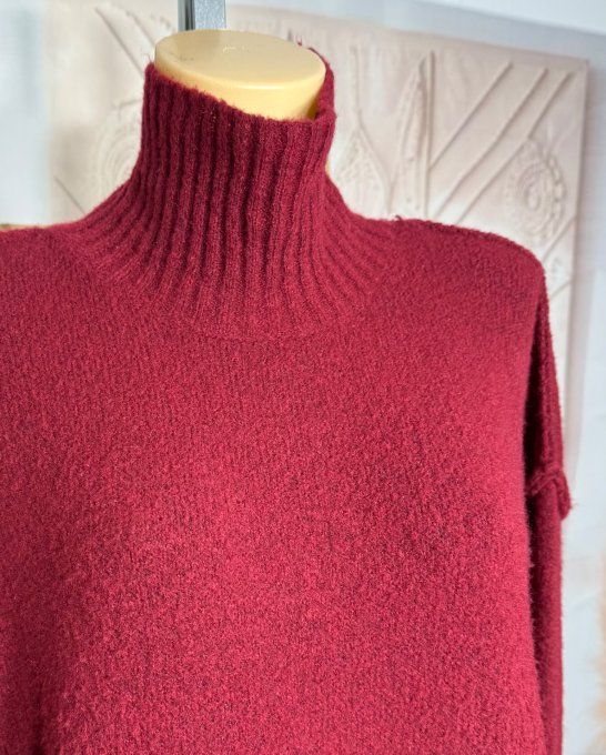 Robe-pull Bordeaux ou maxi-pull col montant cheminée douceur ++++ du 40 au 50/52
