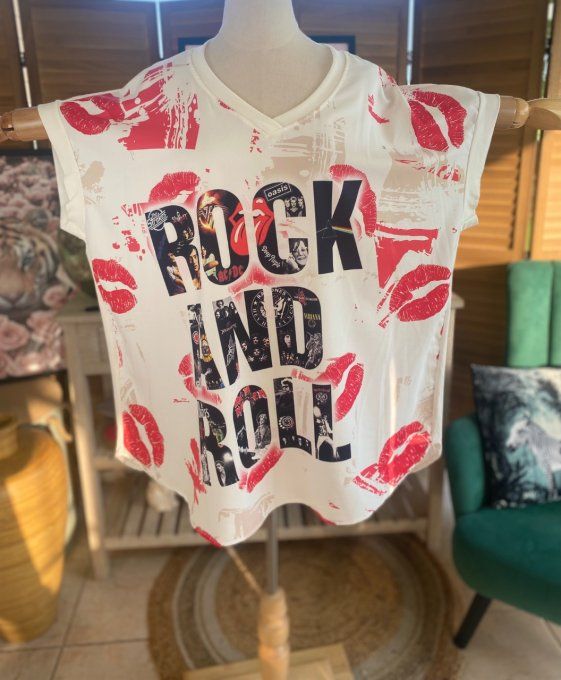 Top ample blanc I love Rock & Roll du 42 au 52/54