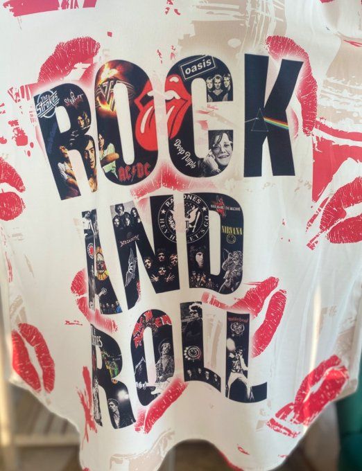 Top ample blanc I love Rock & Roll du 42 au 52/54