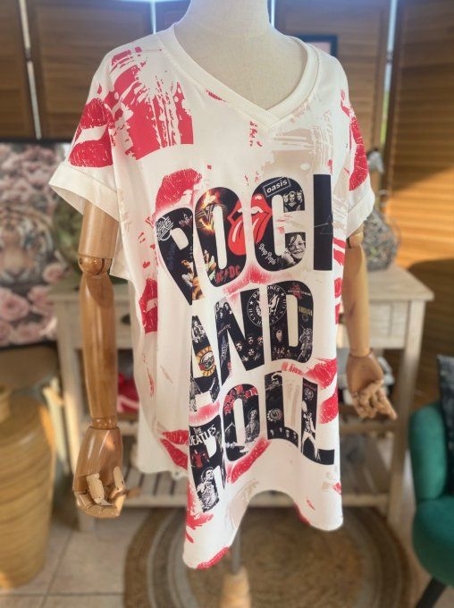 Top ample blanc I love Rock & Roll du 42 au 52/54