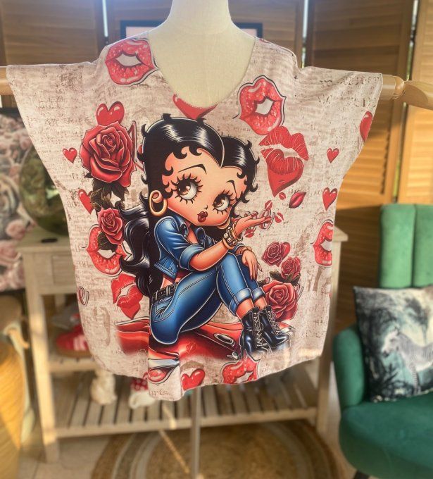 Top fin ample crème marbré Betty Boop Love du 40 au 52 