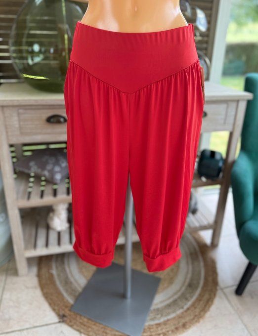 Pantalon corsaire / pirate rouge stretch ++++ du 38 au 48