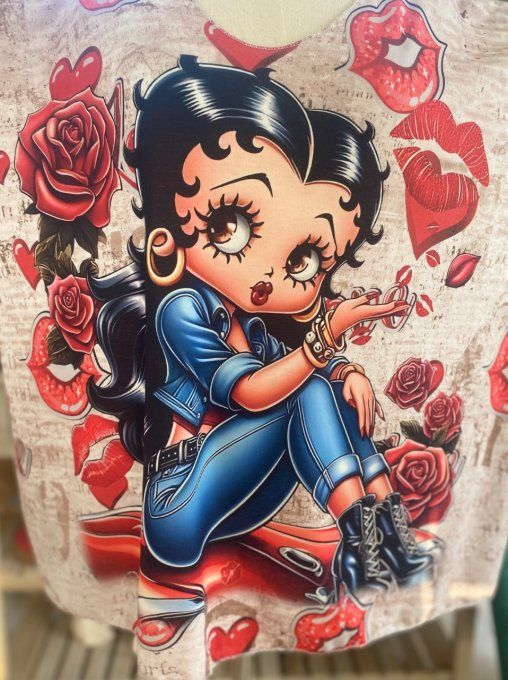 Top fin ample crème marbré Betty Boop Love du 40 au 52 