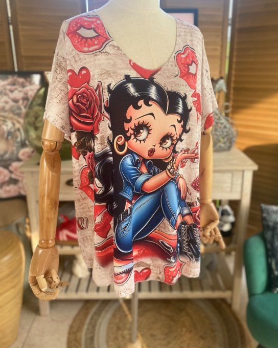 Top fin ample crème marbré Betty Boop Love du 40 au 52 