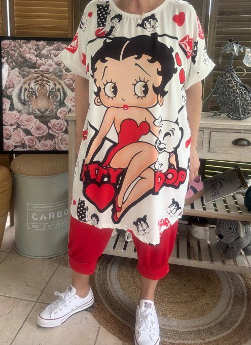 Tunique longue ou robe courte blanche Betty Boop et son chien Pudgy du 40 au 50/52 