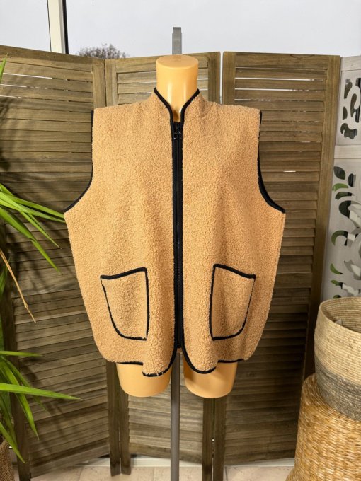 Gilet sans manches Sherpa camel doublé suédine du 38 au 46/48 et même +