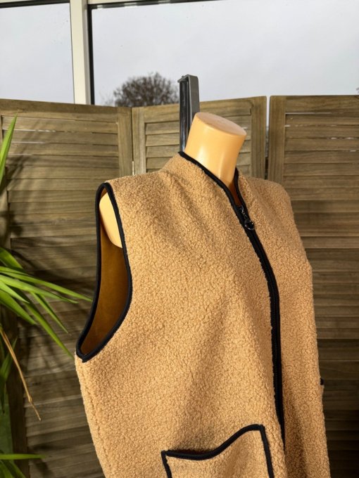 Gilet sans manches Sherpa camel doublé suédine du 38 au 46/48 et même +