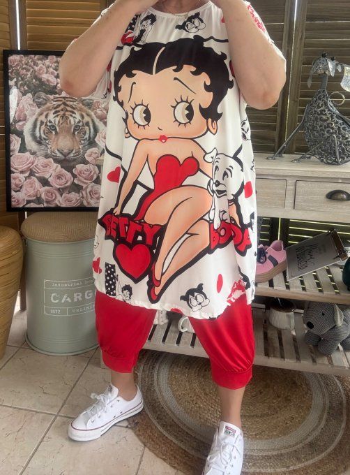 Tunique longue ou robe courte blanche Betty Boop et son chien Pudgy du 40 au 50/52 