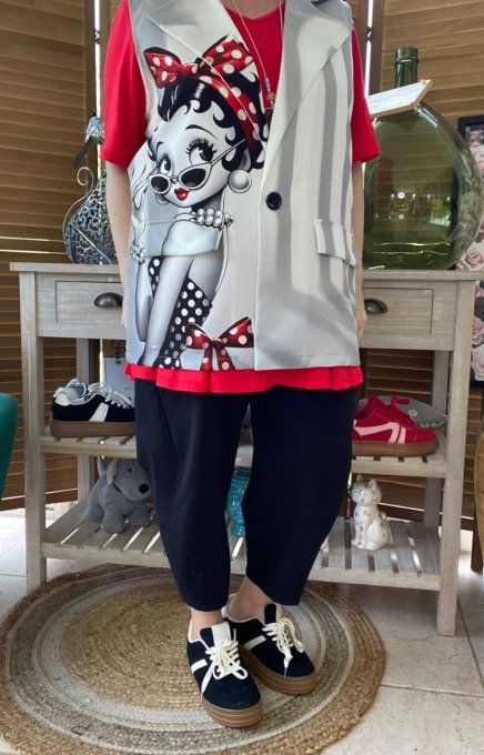Gilet type barman sans manches Betty Boop Pin Up du 40 au 50 et même +