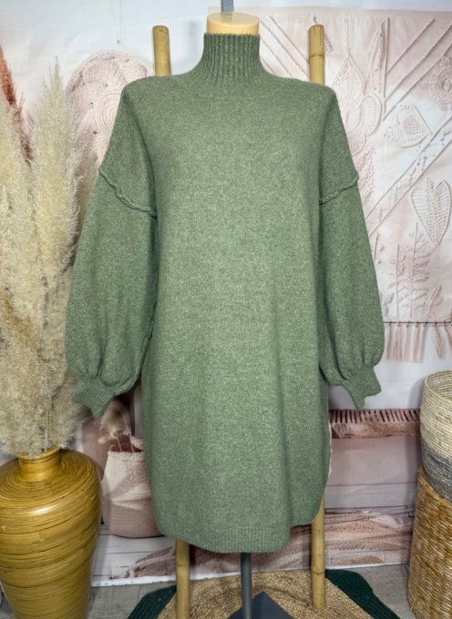 Robe-pull Kaki ou maxi-pull col montant cheminée douceur ++++ du 40 au 50/52 
